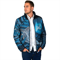 New Zealand Matariki Padded Jacket Maori Koru With Humpback Whale Blue