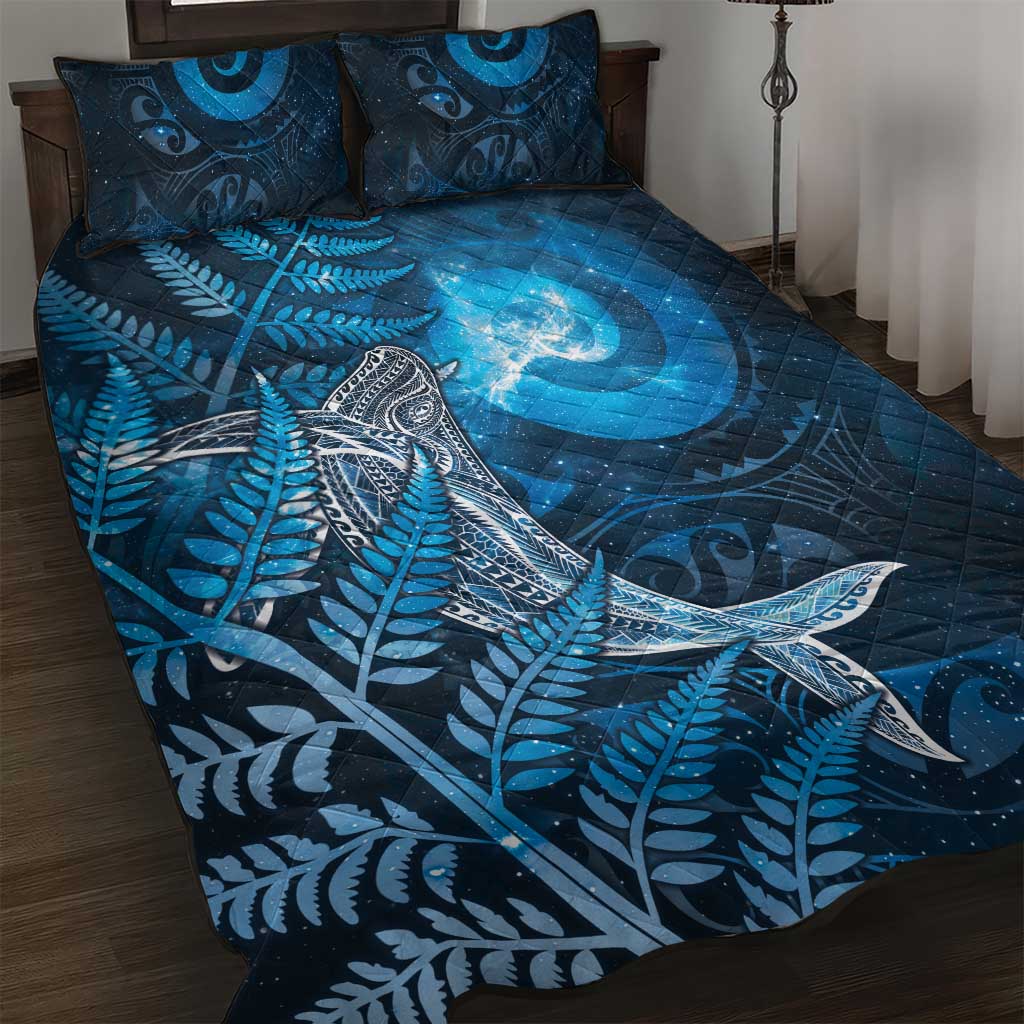 New Zealand Matariki Quilt Bed Set Maori Koru With Humpback Whale Blue