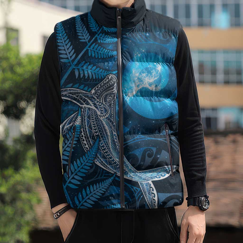 New Zealand Matariki Sleeveless Puffer Jacket Maori Koru With Humpback Whale Blue