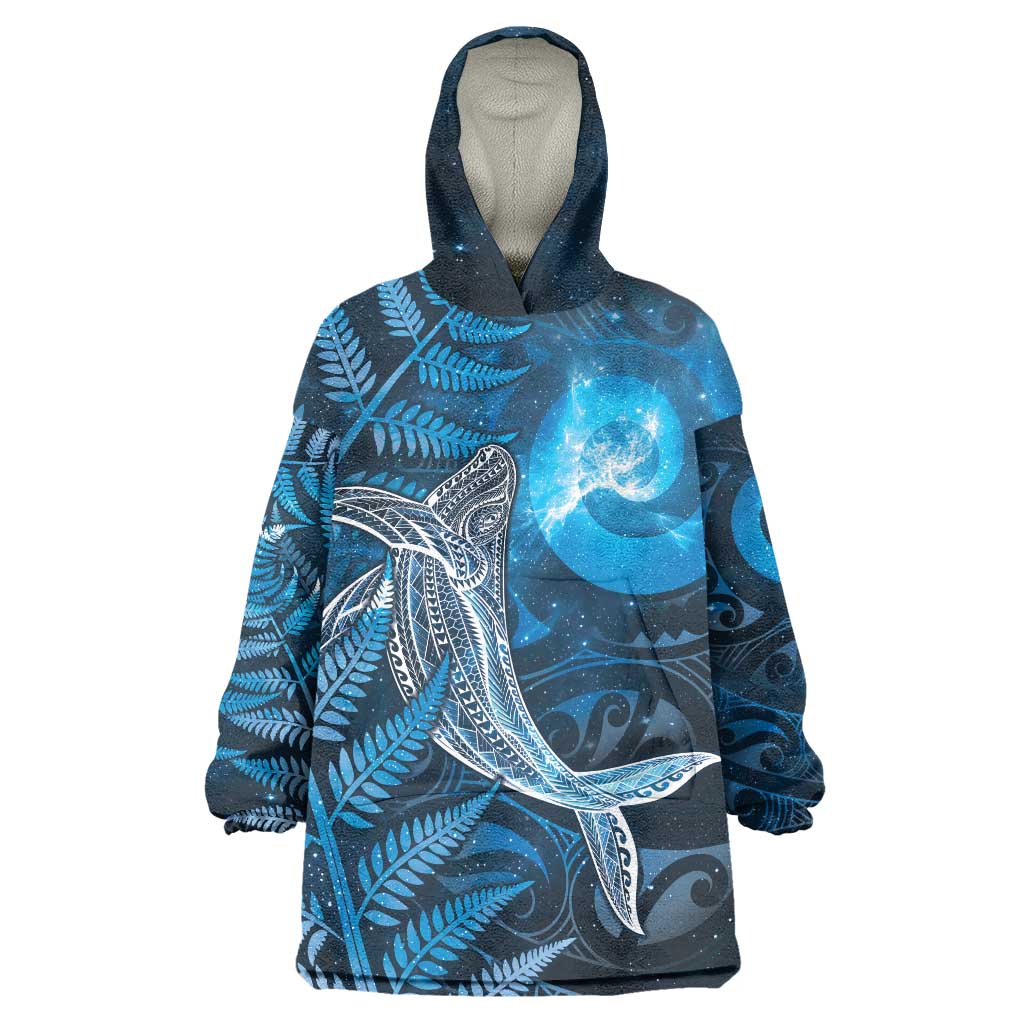 New Zealand Matariki Wearable Blanket Hoodie Maori Koru With Humpback Whale Blue LT05 One Size Blue - Polynesian Pride