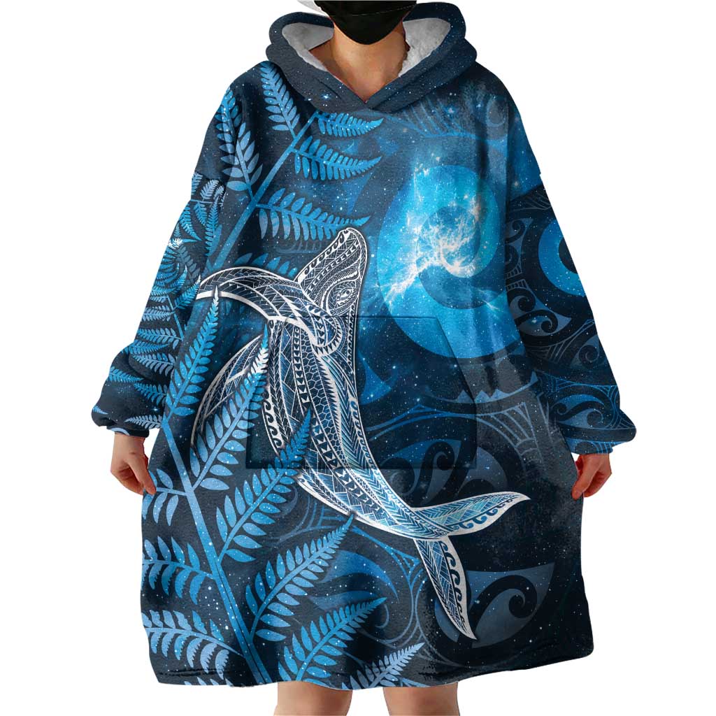 New Zealand Matariki Wearable Blanket Hoodie Maori Koru With Humpback Whale Blue LT05 - Polynesian Pride