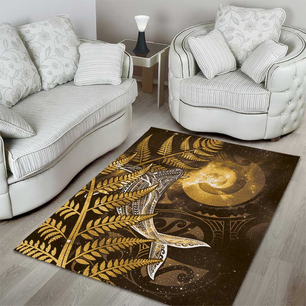 New Zealand Matariki Area Rug Maori Koru With Humpback Whale Gold