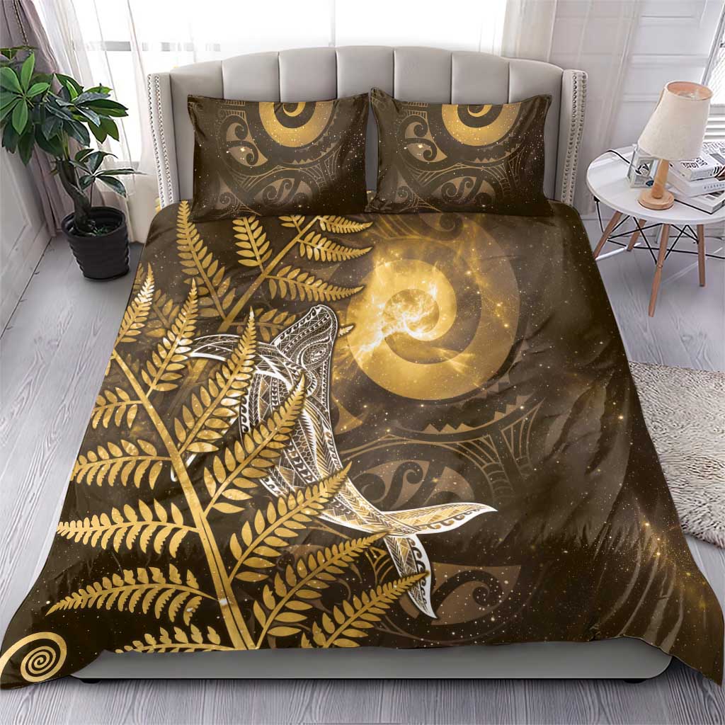 New Zealand Matariki Bedding Set Maori Koru With Humpback Whale Gold