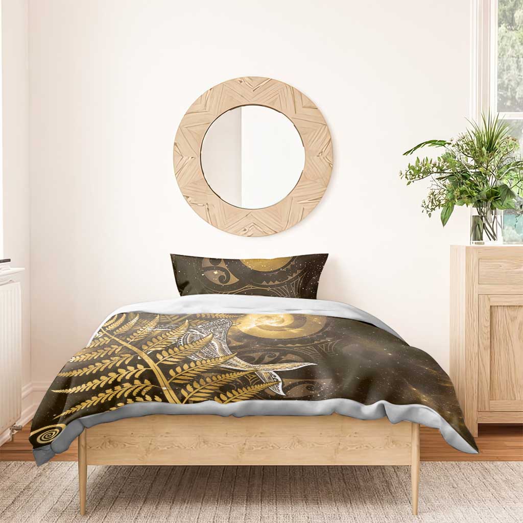 New Zealand Matariki Bedding Set Maori Koru With Humpback Whale Gold