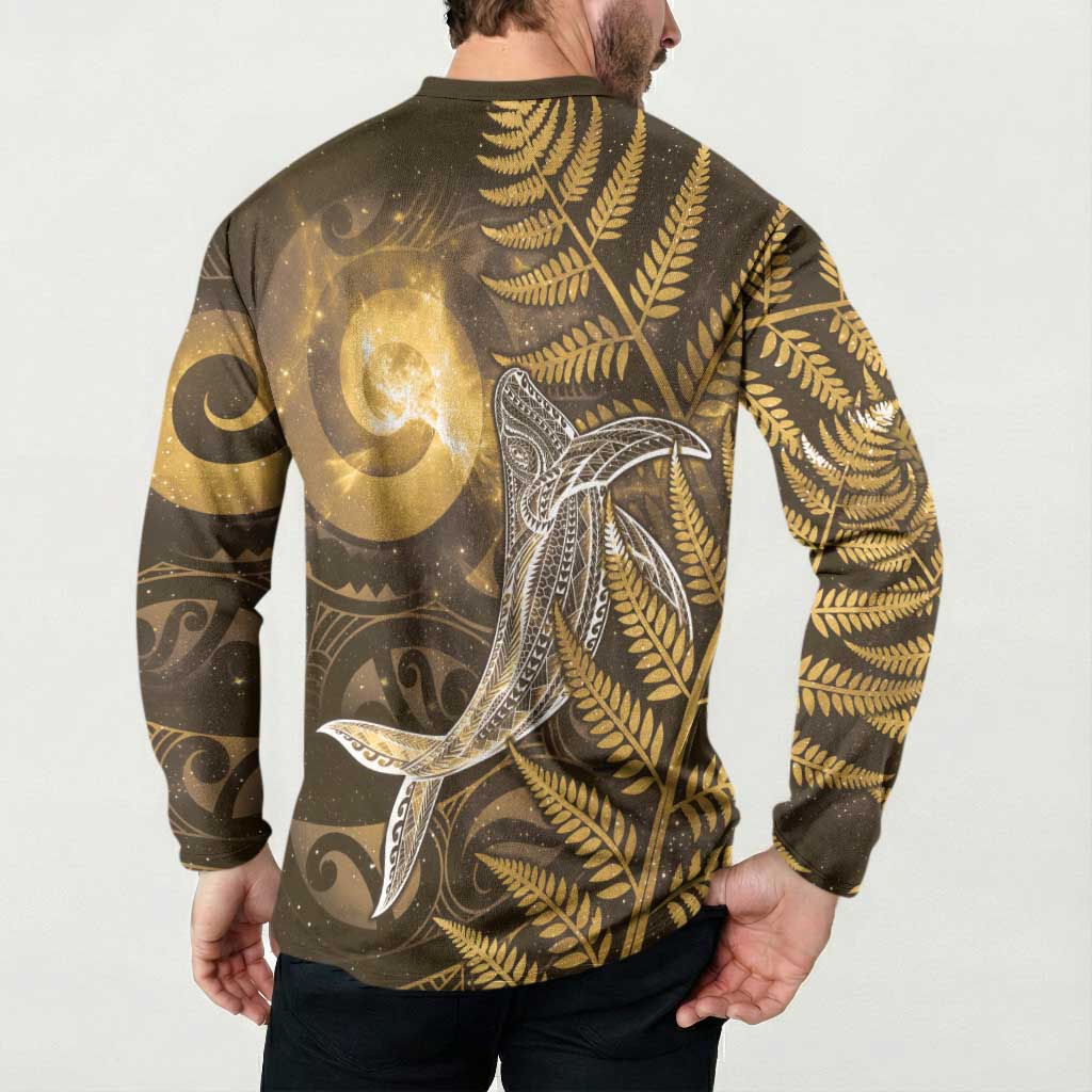 New Zealand Matariki Button Sweatshirt Maori Koru With Humpback Whale Gold