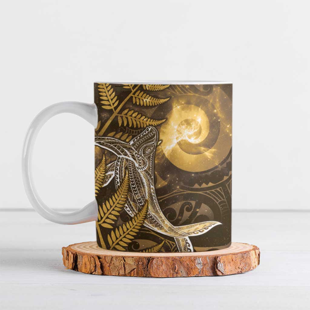 New Zealand Matariki Ceramic Mug Maori Koru With Humpback Whale Gold