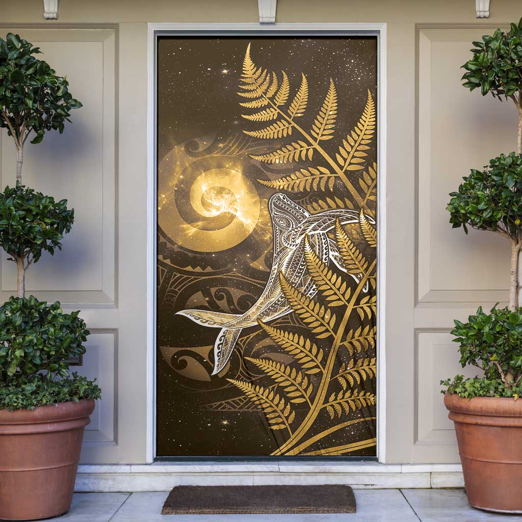 New Zealand Matariki Door Cover Maori Koru With Humpback Whale Gold LT05 Gold - Polynesian Pride