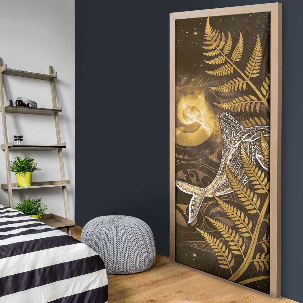 New Zealand Matariki Door Cover Maori Koru With Humpback Whale Gold LT05 - Polynesian Pride