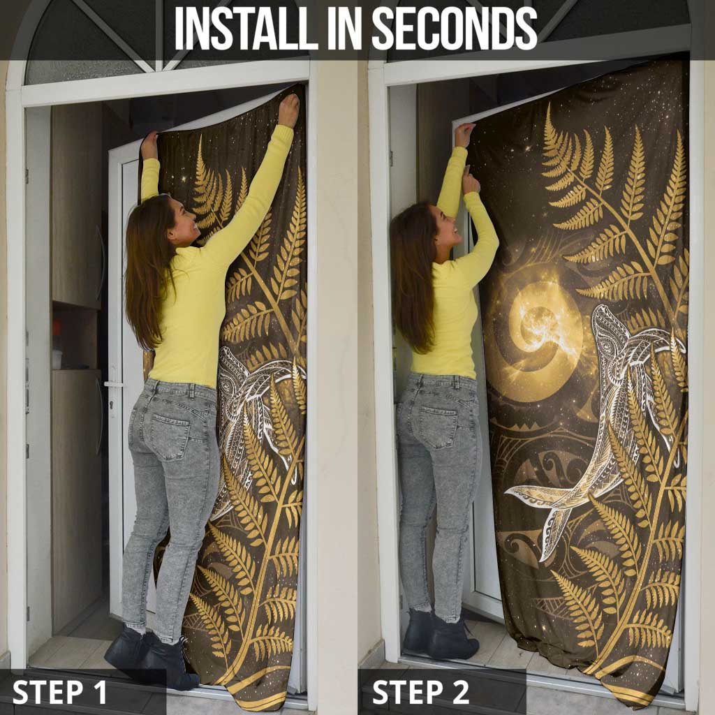 New Zealand Matariki Door Cover Maori Koru With Humpback Whale Gold LT05 - Polynesian Pride