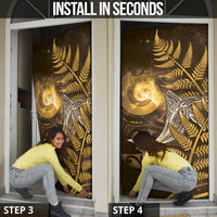 New Zealand Matariki Door Cover Maori Koru With Humpback Whale Gold LT05 - Polynesian Pride