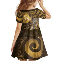 New Zealand Matariki Family Matching Long Sleeve Bodycon Dress and Hawaiian Shirt Maori Koru With Humpback Whale Gold