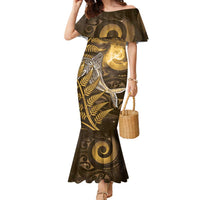 New Zealand Matariki Family Matching Mermaid Dress and Hawaiian Shirt Maori Koru With Humpback Whale Gold