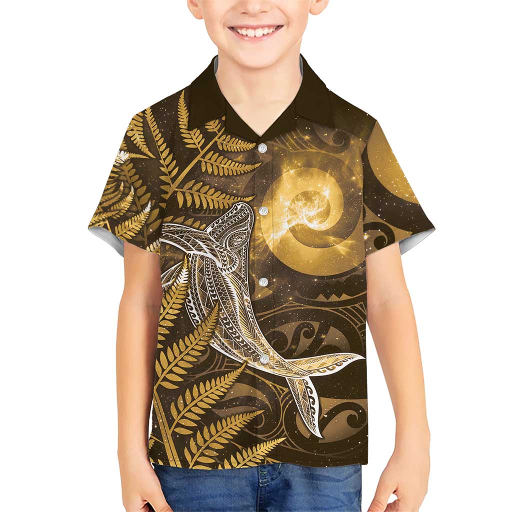 New Zealand Matariki Family Matching Mermaid Dress and Hawaiian Shirt Maori Koru With Humpback Whale Gold