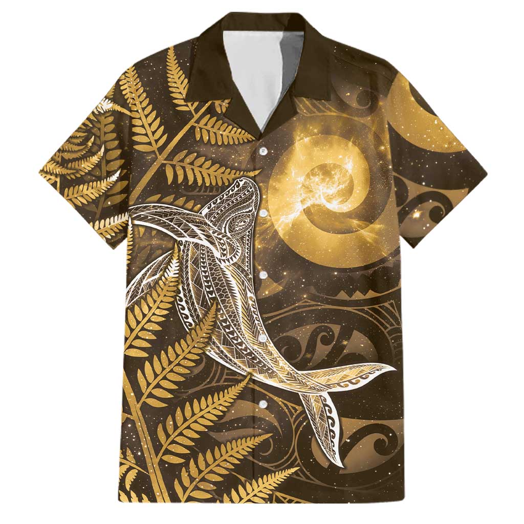 New Zealand Matariki Family Matching Off The Shoulder Long Sleeve Dress and Hawaiian Shirt Maori Koru With Humpback Whale Gold