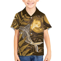 New Zealand Matariki Family Matching Off The Shoulder Long Sleeve Dress and Hawaiian Shirt Maori Koru With Humpback Whale Gold