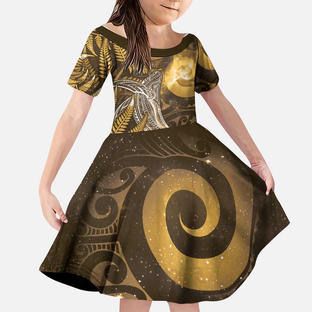 New Zealand Matariki Family Matching Tank Maxi Dress and Hawaiian Shirt Maori Koru With Humpback Whale Gold