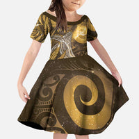 New Zealand Matariki Family Matching Tank Maxi Dress and Hawaiian Shirt Maori Koru With Humpback Whale Gold