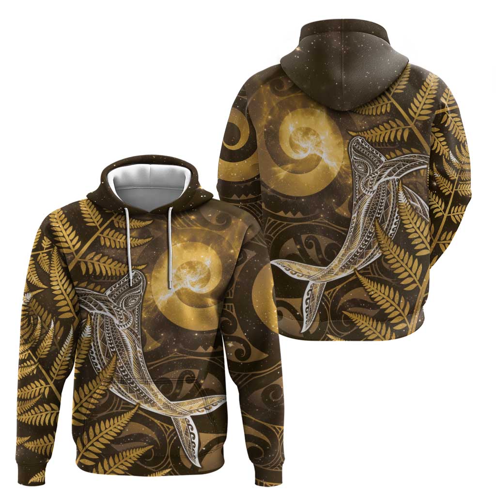 New Zealand Matariki Hoodie Maori Koru With Humpback Whale Gold LT05 - Polynesian Pride