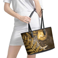 New Zealand Matariki Leather Tote Bag Maori Koru With Humpback Whale Gold LT05 - Polynesian Pride