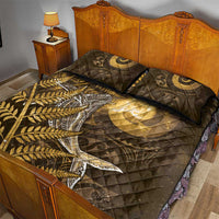New Zealand Matariki Quilt Bed Set Maori Koru With Humpback Whale Gold