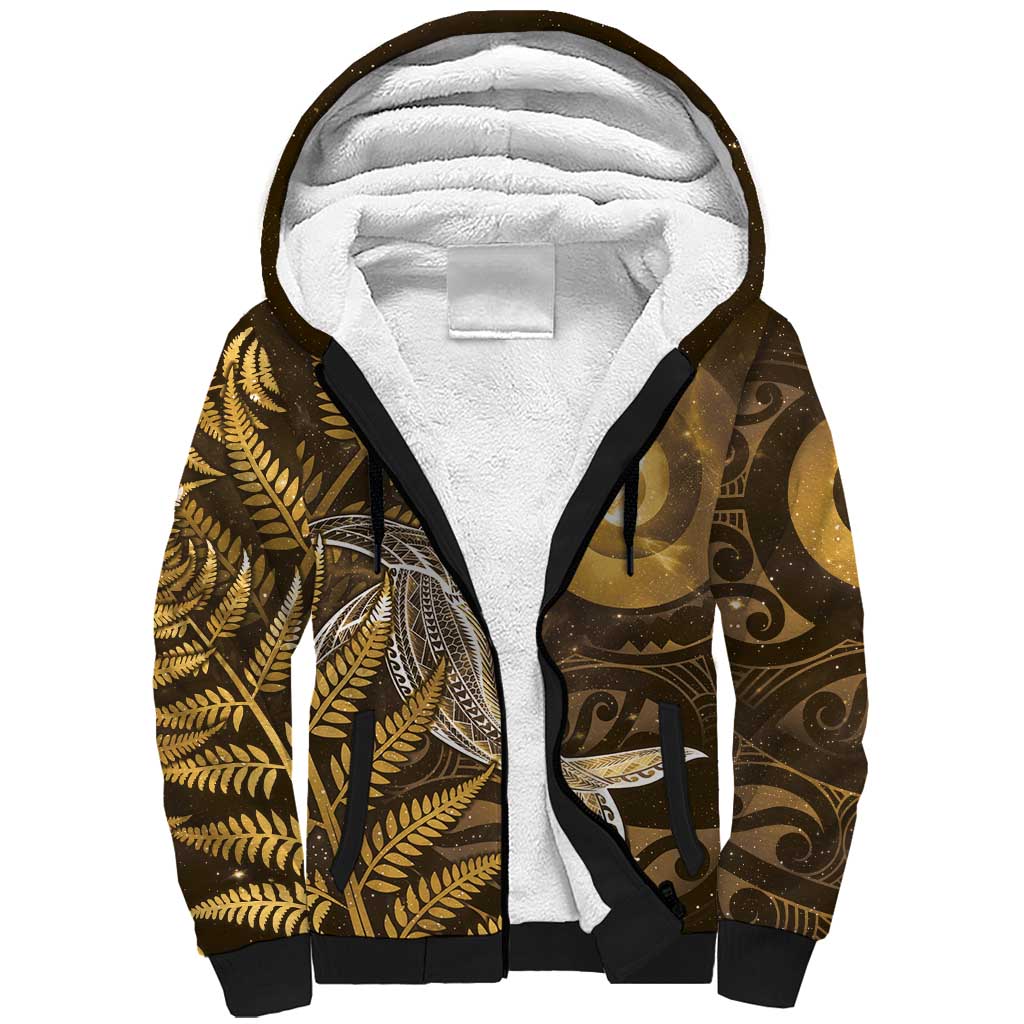 New Zealand Matariki Sherpa Hoodie Maori Koru With Humpback Whale Gold