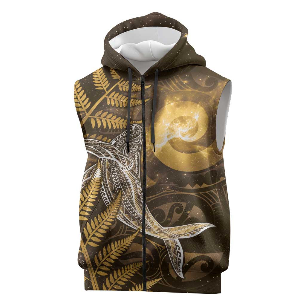 New Zealand Matariki Sleeveless Zip Hoodie Maori Koru With Humpback Whale Gold LT05 Gold - Polynesian Pride