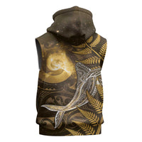 New Zealand Matariki Sleeveless Zip Hoodie Maori Koru With Humpback Whale Gold LT05 - Polynesian Pride