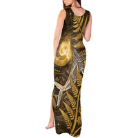 New Zealand Matariki Tank Maxi Dress Maori Koru With Humpback Whale Gold