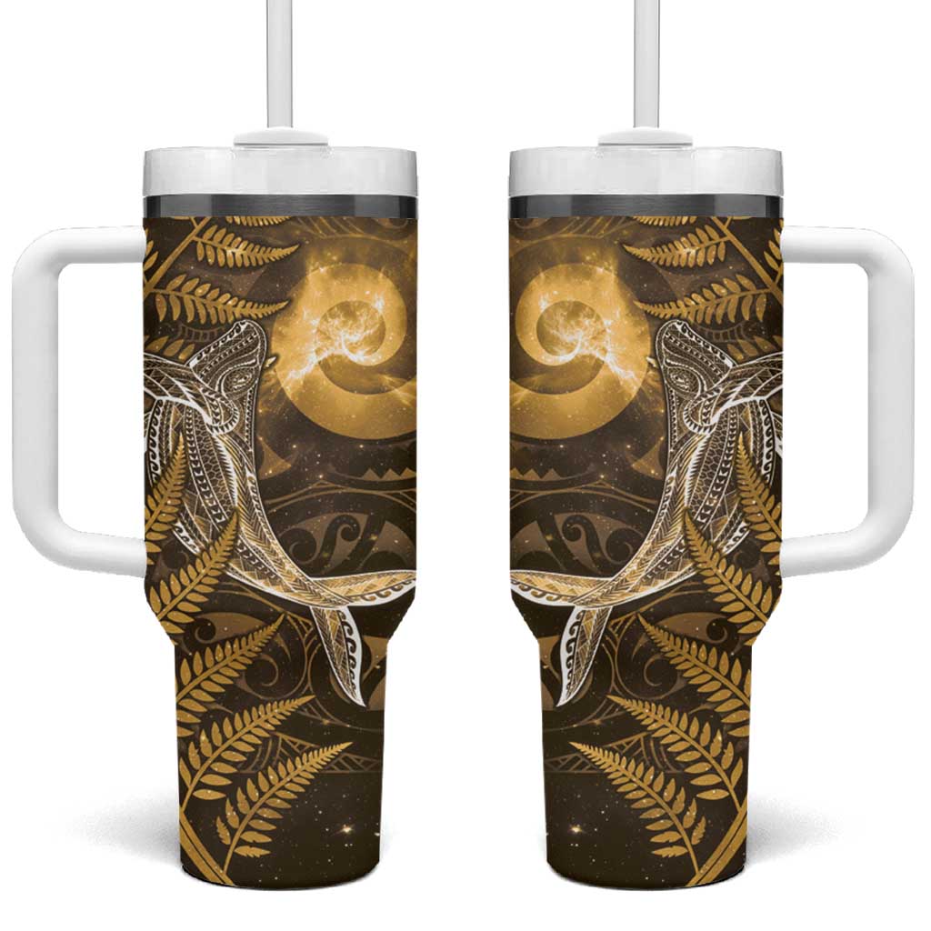 New Zealand Matariki Tumbler With Handle Maori Koru With Humpback Whale Gold LT05 One Size: 40 oz Gold - Polynesian Pride