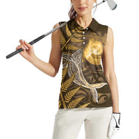 New Zealand Matariki Women Sleeveless Polo Shirt Maori Koru With Humpback Whale Gold