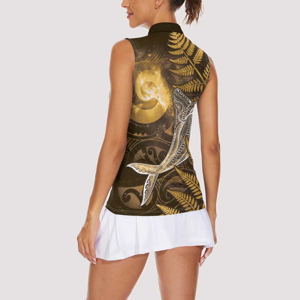 New Zealand Matariki Women Sleeveless Polo Shirt Maori Koru With Humpback Whale Gold