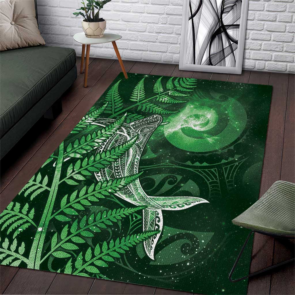 New Zealand Matariki Area Rug Maori Koru With Humpback Whale Green