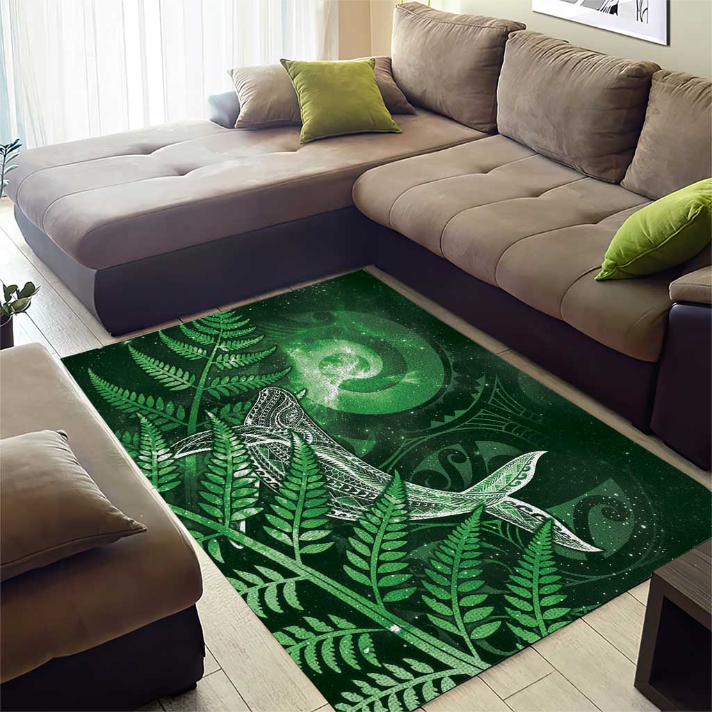New Zealand Matariki Area Rug Maori Koru With Humpback Whale Green