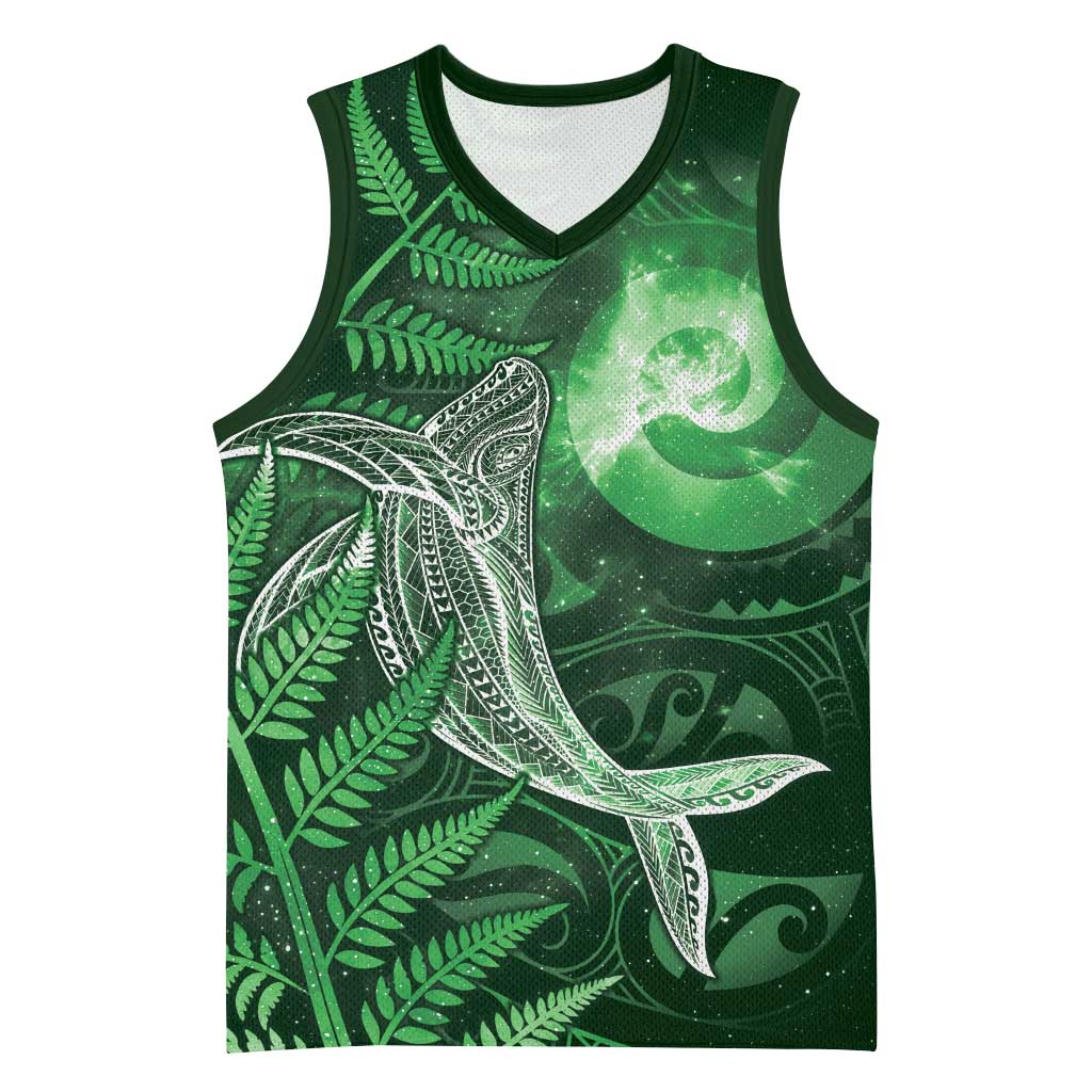 New Zealand Matariki Basketball Jersey Maori Koru With Humpback Whale Green LT05 Unisex Green - Polynesian Pride