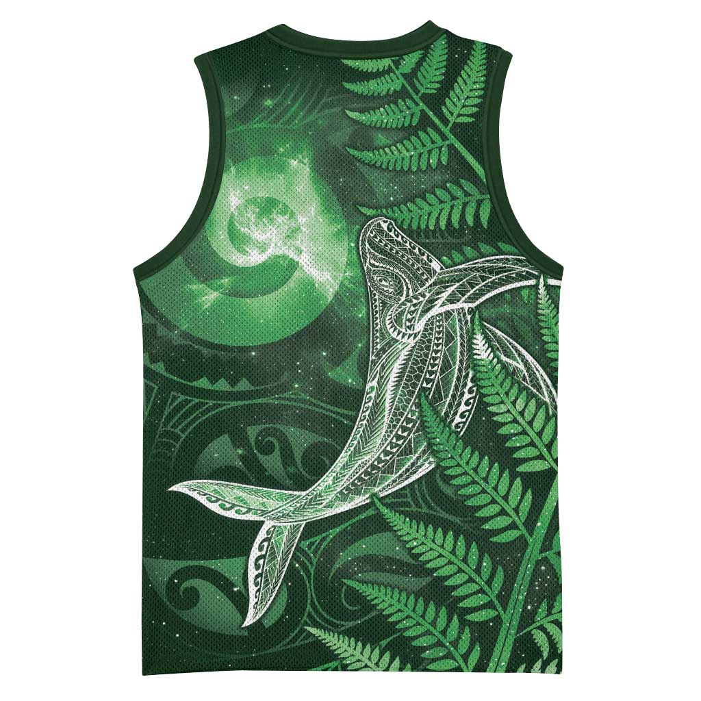 New Zealand Matariki Basketball Jersey Maori Koru With Humpback Whale Green LT05 - Polynesian Pride