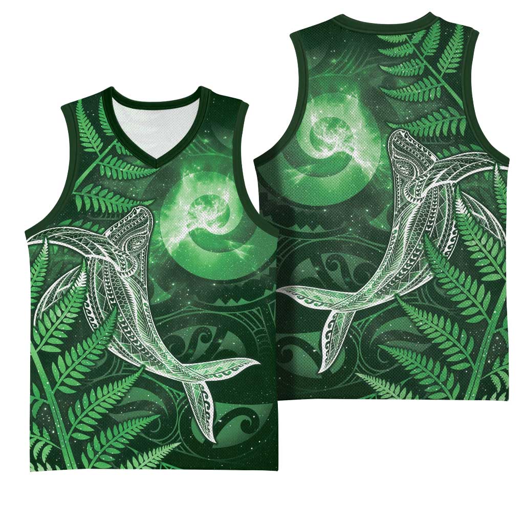 New Zealand Matariki Basketball Jersey Maori Koru With Humpback Whale Green LT05 - Polynesian Pride