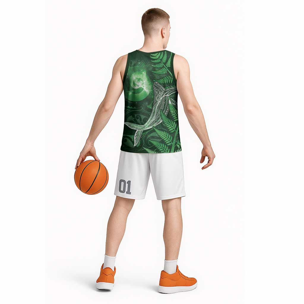 New Zealand Matariki Basketball Jersey Maori Koru With Humpback Whale Green LT05 - Polynesian Pride