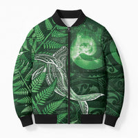 New Zealand Matariki Bomber Puffer Jacket Maori Koru With Humpback Whale Green