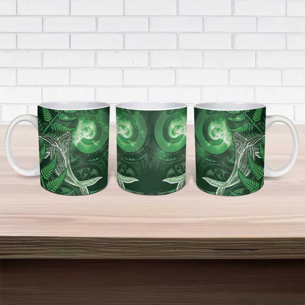 New Zealand Matariki Ceramic Mug Maori Koru With Humpback Whale Green