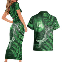 New Zealand Matariki Couples Matching Short Sleeve Bodycon Dress and Hawaiian Shirt Maori Koru With Humpback Whale Green