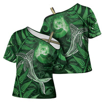 New Zealand Matariki Cross Shoulder Shirt Maori Koru With Humpback Whale Green LT05 - Polynesian Pride