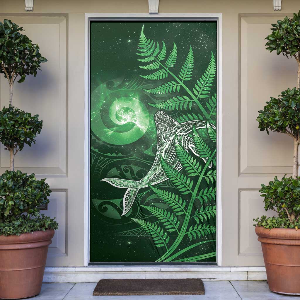 New Zealand Matariki Door Cover Maori Koru With Humpback Whale Green LT05 Green - Polynesian Pride