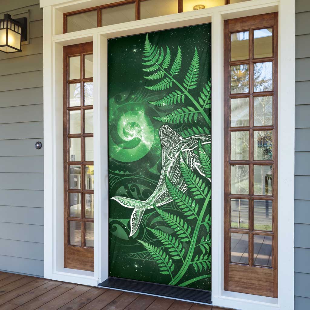 New Zealand Matariki Door Cover Maori Koru With Humpback Whale Green LT05 - Polynesian Pride