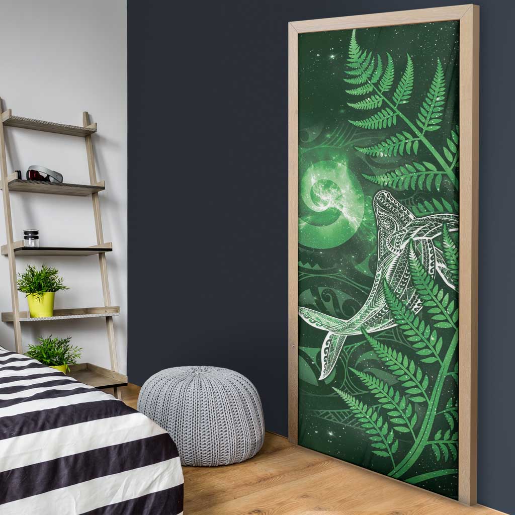 New Zealand Matariki Door Cover Maori Koru With Humpback Whale Green LT05 - Polynesian Pride