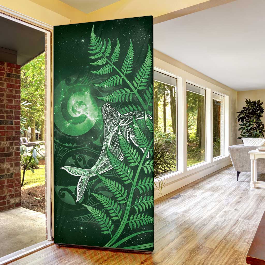 New Zealand Matariki Door Cover Maori Koru With Humpback Whale Green LT05 - Polynesian Pride