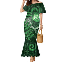 New Zealand Matariki Family Matching Mermaid Dress and Hawaiian Shirt Maori Koru With Humpback Whale Green
