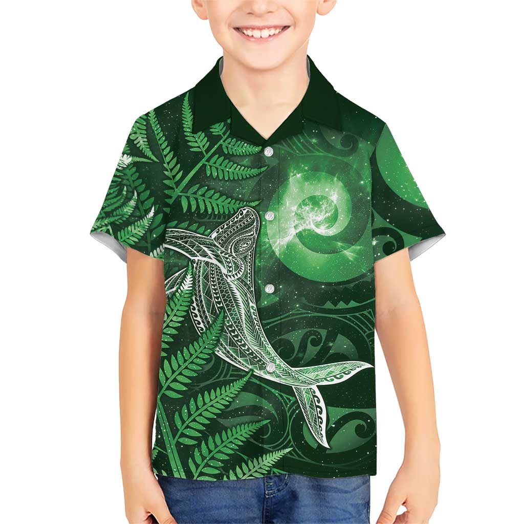 New Zealand Matariki Family Matching Mermaid Dress and Hawaiian Shirt Maori Koru With Humpback Whale Green