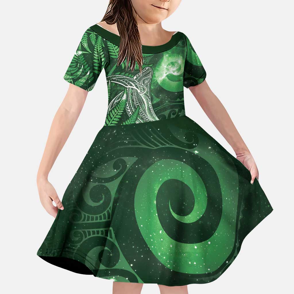 New Zealand Matariki Family Matching Puletasi and Hawaiian Shirt Maori Koru With Humpback Whale Green
