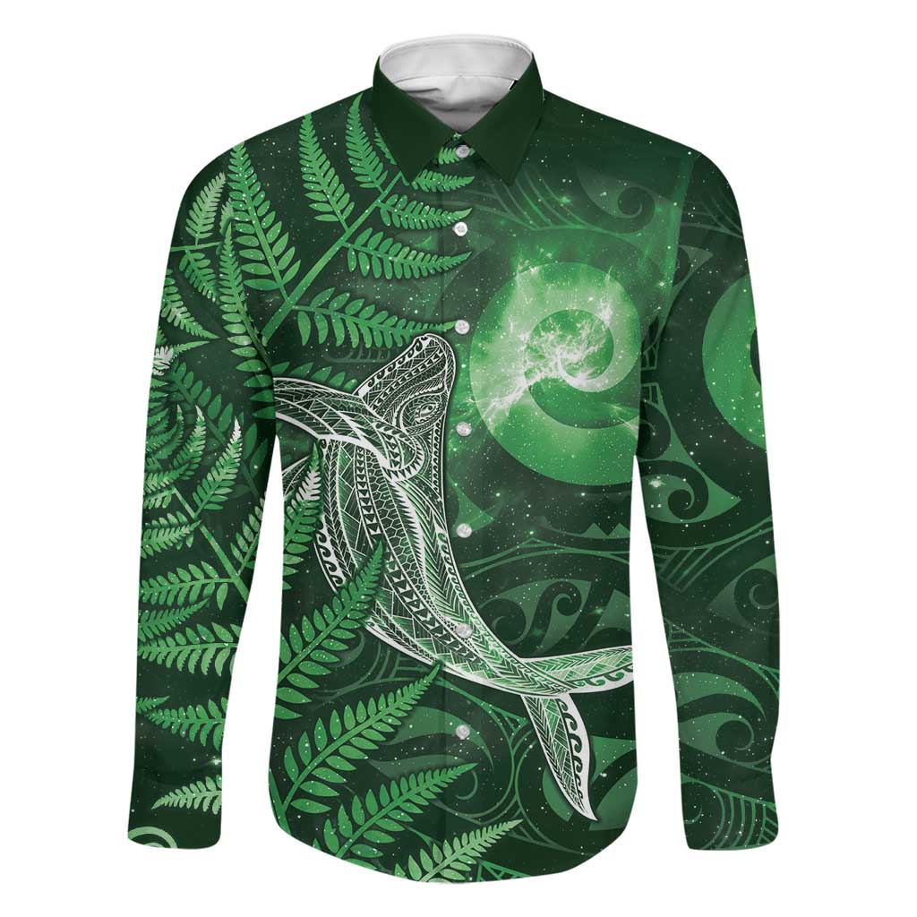 New Zealand Matariki Family Matching Puletasi and Hawaiian Shirt Maori Koru With Humpback Whale Green