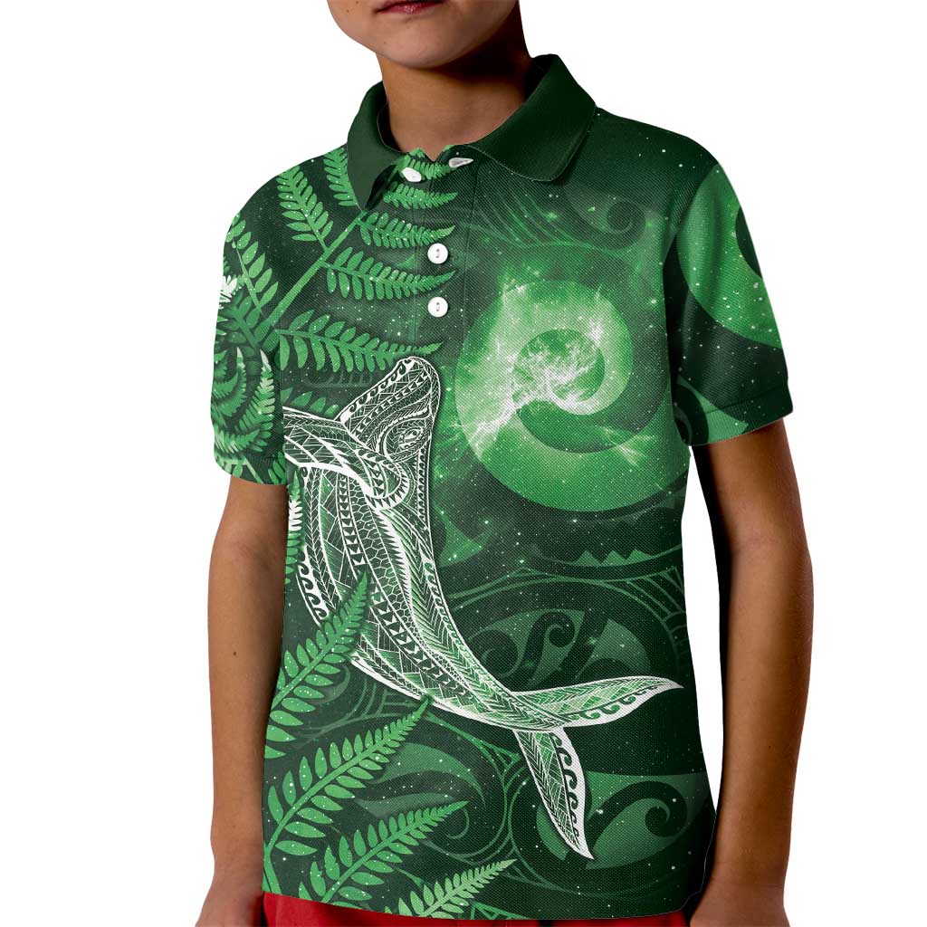 New Zealand Matariki Kid Polo Shirt Maori Koru With Humpback Whale Green
